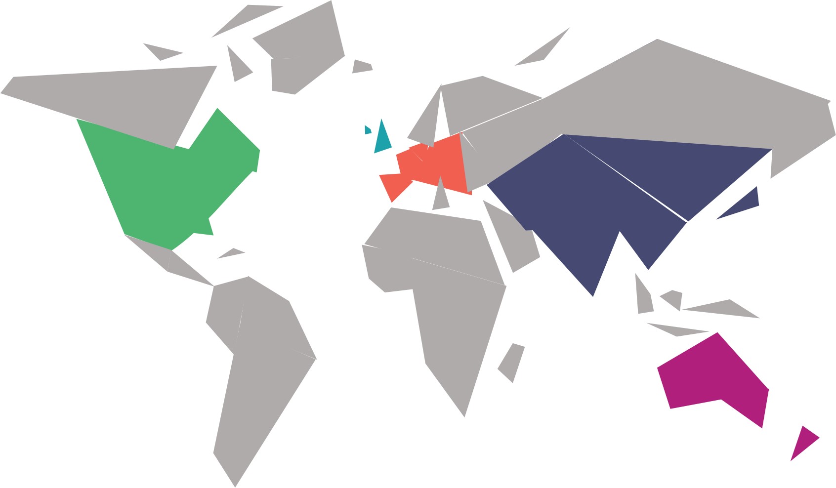 A minimal geometric map of the world in Positive's Tech PR brand colours tech pr