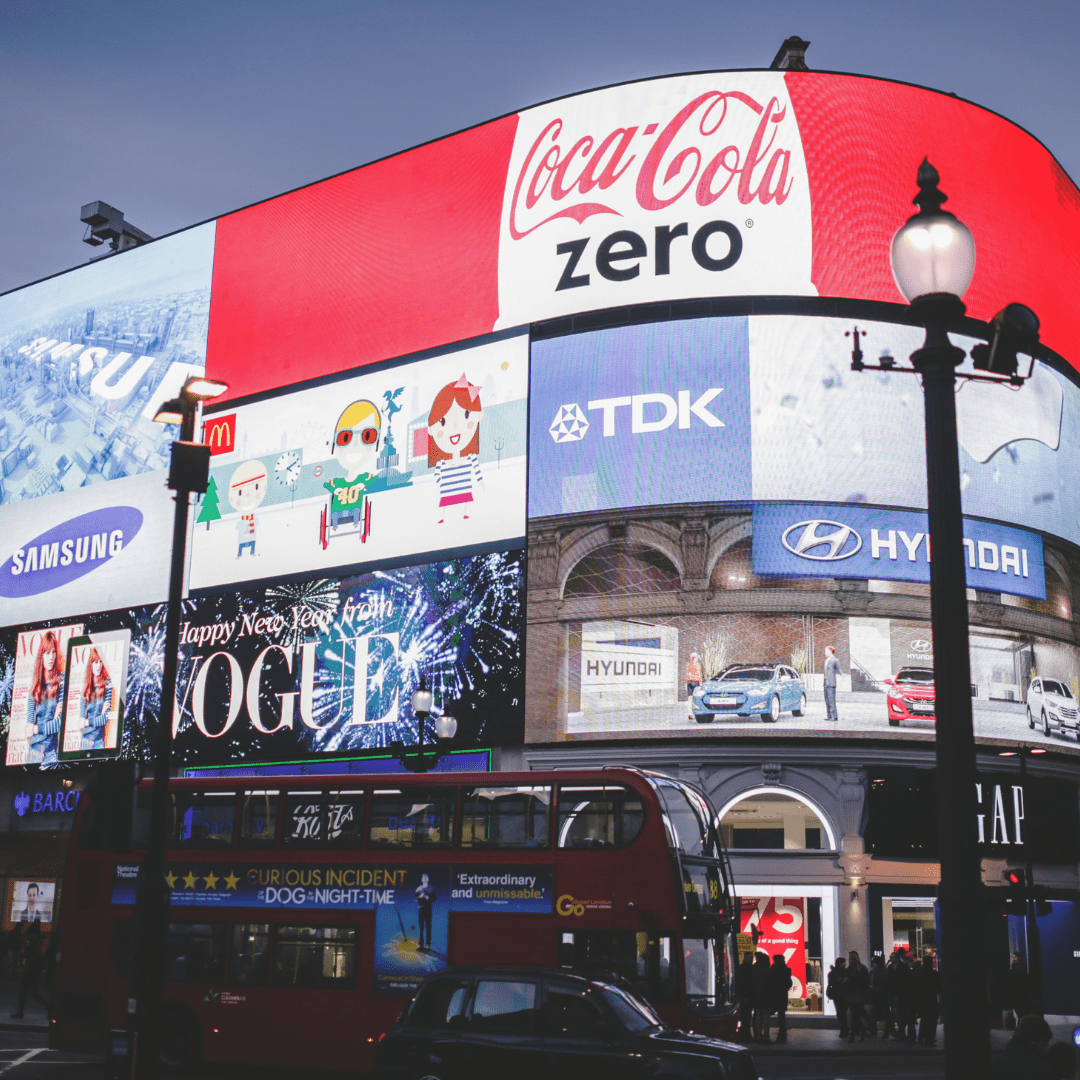 Picture of paid content on Piccadilly Circus billboards