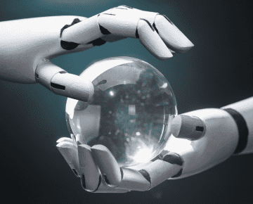 Robot hands holding a glass ball tech - PR