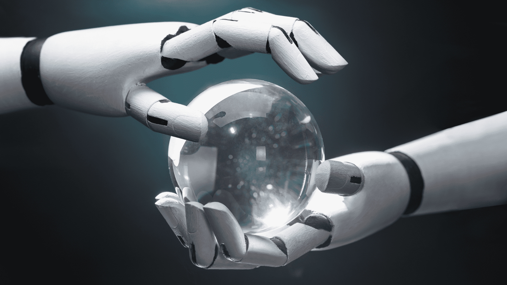 Robot hands holding a glass ball tech - PR